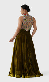 Embroidered Top & Velvet Lehenga