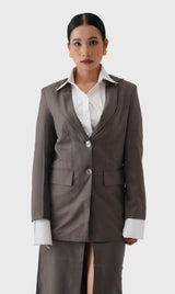 Grey Blazer Maxi Skirt Co-ord Set