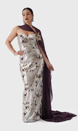 Silver Sequin Gown with Cape