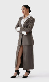 Grey Blazer Maxi Skirt Co-ord Set