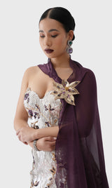 Silver Sequin Gown with Cape